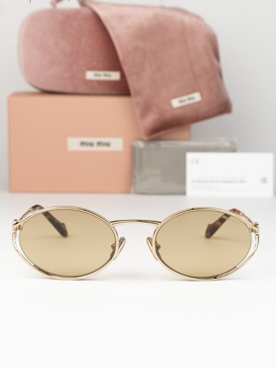 Miu Miu Women Sunglasses LOGO Pale Gold Yellow Oval MU52YS ZVN10R NEW AUTHENTIC main image 8